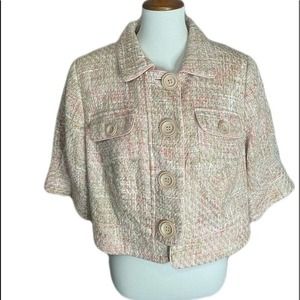 LANE BRYANT PINK/PEACH TAN WHITE TWEED CROPPED 3/4 SLEEVE BLAZER JACKET 20